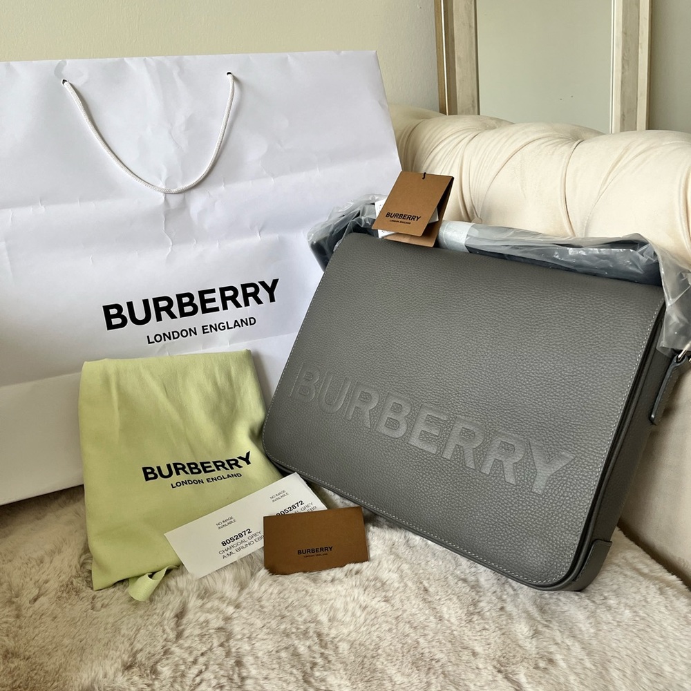 Burberry Grey Embossed Logo Messenger Bag
